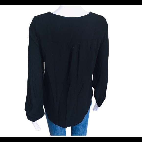 GAP Boho Embroidery Peasant Blouse With Long Sleeves Black/Ivory Size XS - Picture 8 of 15